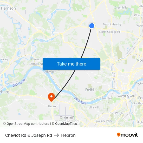 Cheviot Rd & Joseph Rd to Hebron map