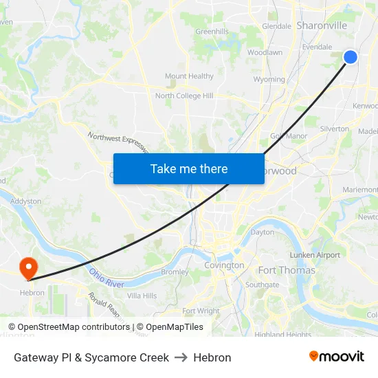 Gateway Pl & Sycamore Creek to Hebron map