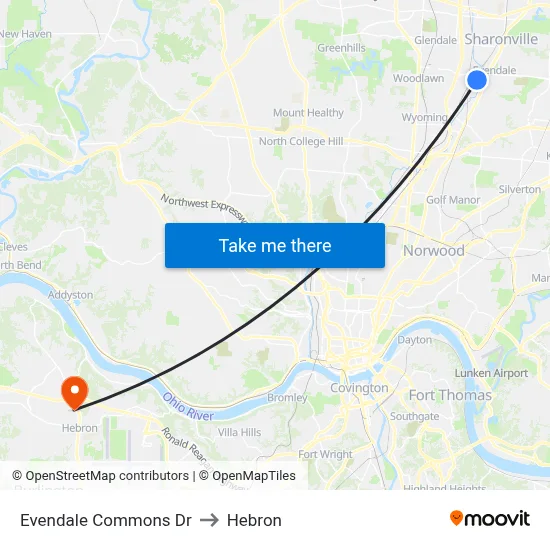 Evendale Commons Dr to Hebron map