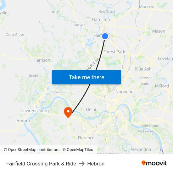 Fairfield Crossing Park & Ride to Hebron map