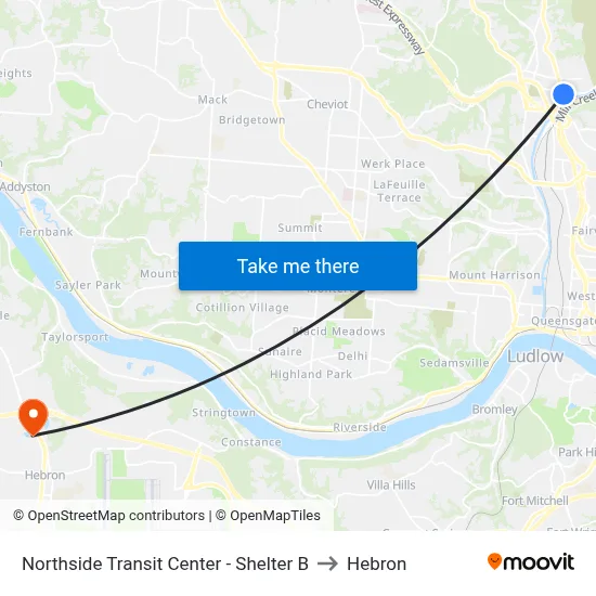 Northside Transit Center - Shelter B to Hebron map