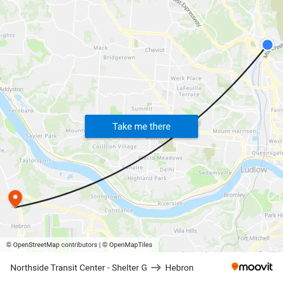 Northside Transit Center - Shelter G to Hebron map