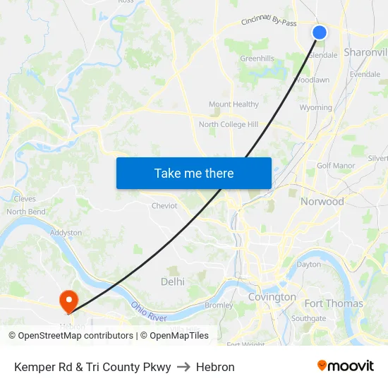 Kemper Rd & Tri County Pkwy to Hebron map