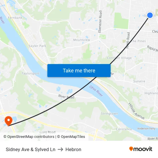 Sidney Ave & Sylved Ln to Hebron map