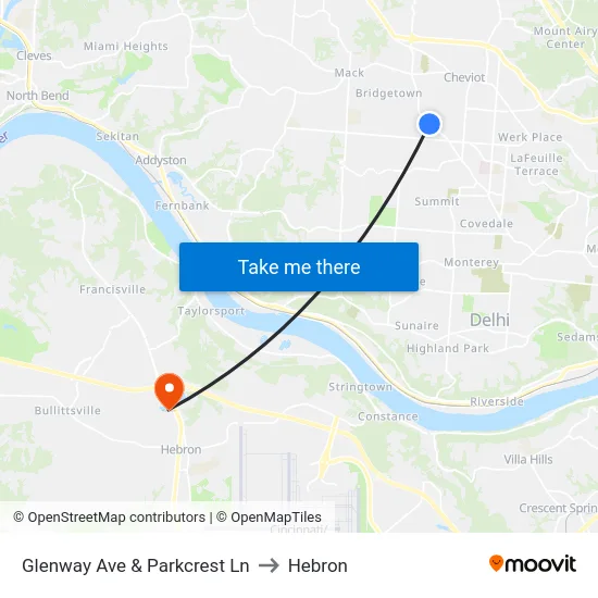 Glenway Ave & Parkcrest Ln to Hebron map