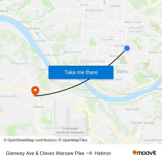 Glenway Ave & Cleves Warsaw Pike to Hebron map