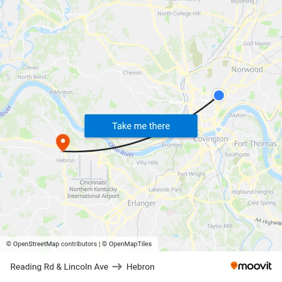 Reading Rd & Lincoln Ave to Hebron map