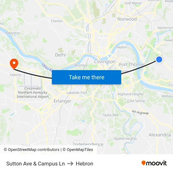 Sutton Ave & Campus Ln to Hebron map