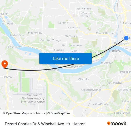 Ezzard Charles Dr & Winchell Ave to Hebron map