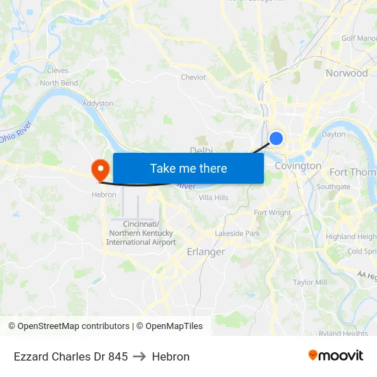 Ezzard Charles Dr 845 to Hebron map