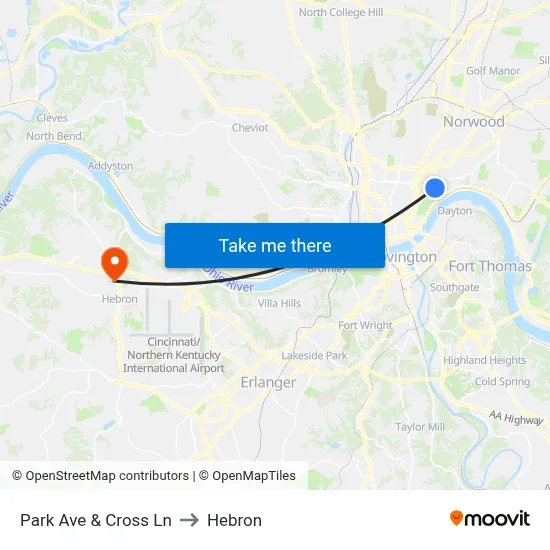 Park Ave & Cross Ln to Hebron map