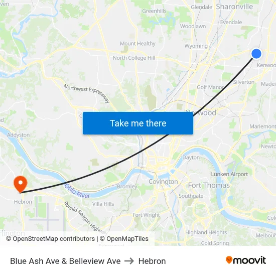 Blue Ash Ave & Belleview Ave to Hebron map