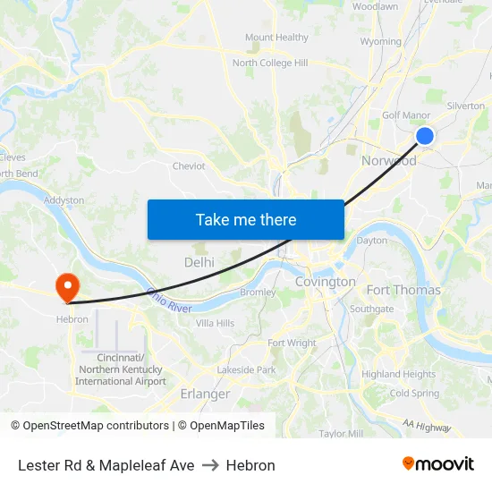Lester Rd & Mapleleaf Ave to Hebron map