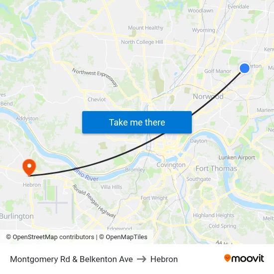 Montgomery Rd & Belkenton Ave to Hebron map