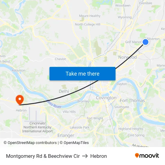 Montgomery Rd & Beechview Cir to Hebron map