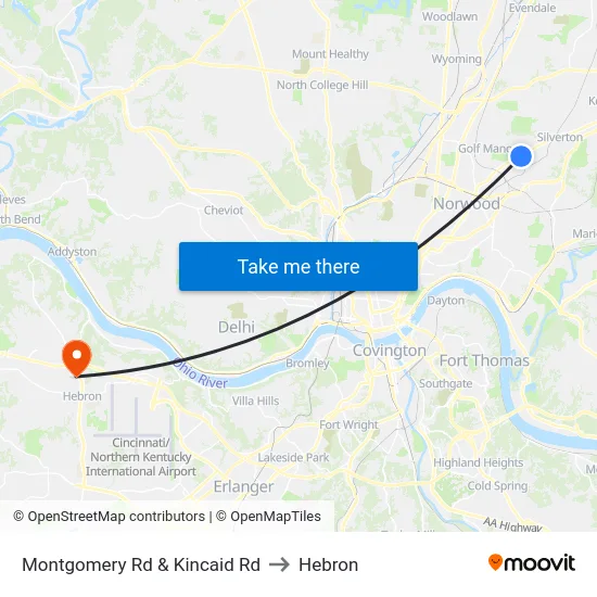 Montgomery Rd & Kincaid Rd to Hebron map