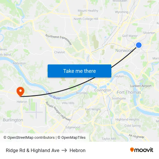 Ridge Rd & Highland Ave to Hebron map