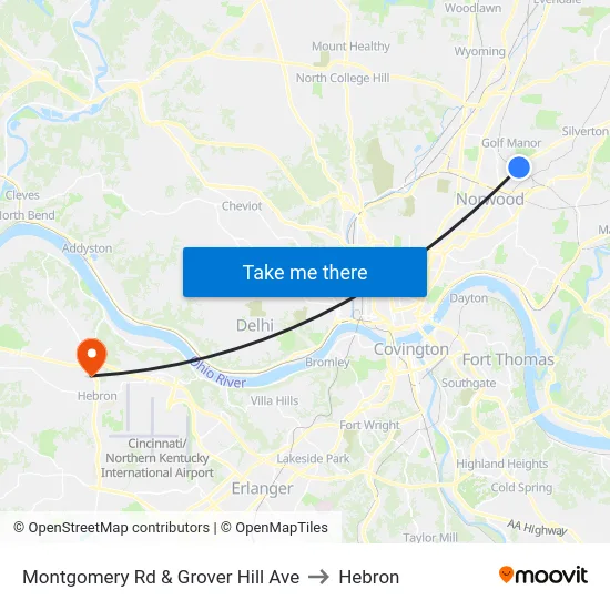 Montgomery Rd & Grover Hill Ave to Hebron map