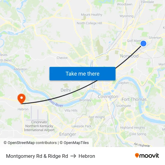 Montgomery Rd & Ridge Rd to Hebron map