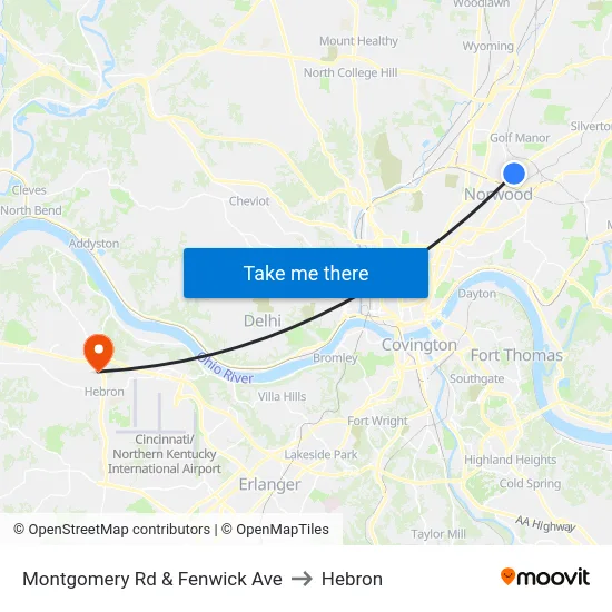 Montgomery Rd & Fenwick Ave to Hebron map