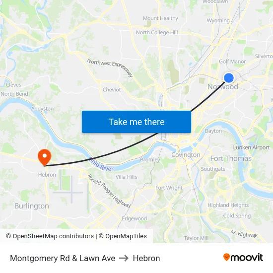 Montgomery Rd & Lawn Ave to Hebron map
