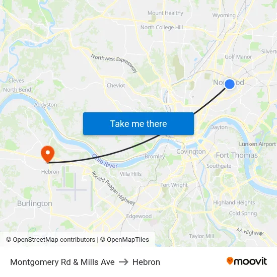 Montgomery Rd & Mills Ave to Hebron map