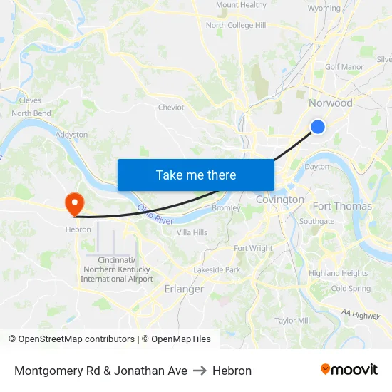 Montgomery Rd & Jonathan Ave to Hebron map
