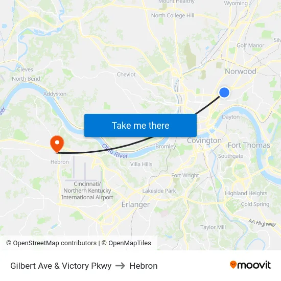 Gilbert Ave & Victory Pkwy to Hebron map