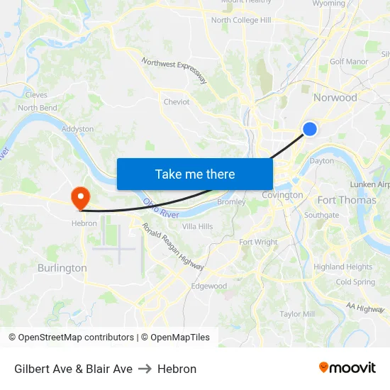 Gilbert Ave & Blair Ave to Hebron map