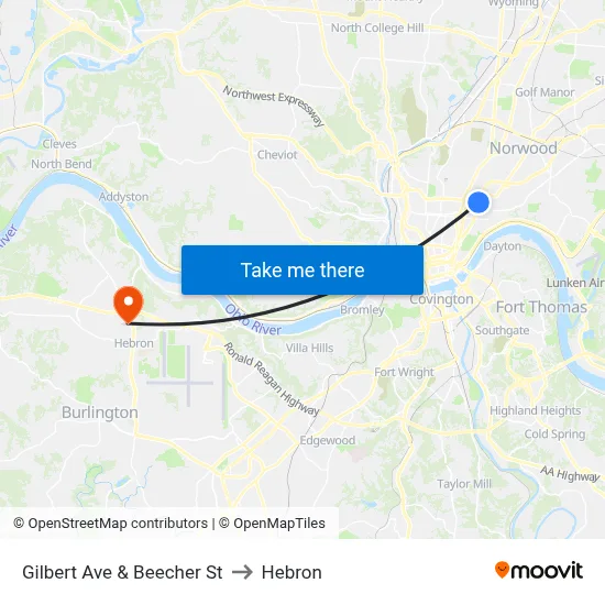 Gilbert Ave & Beecher St to Hebron map