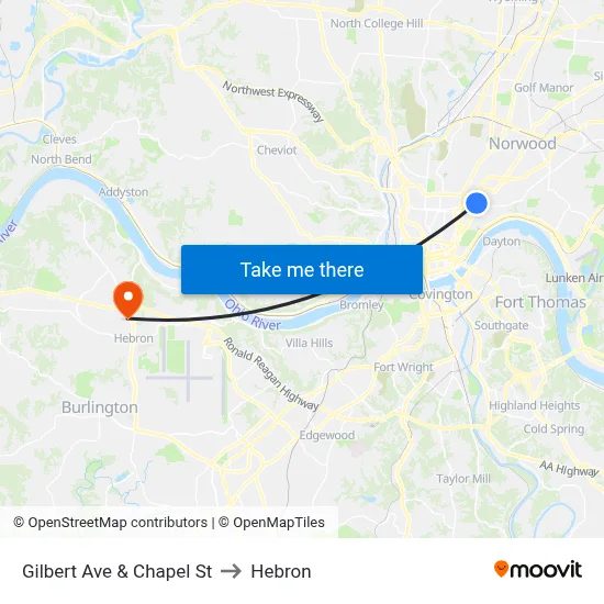 Gilbert Ave & Chapel St to Hebron map
