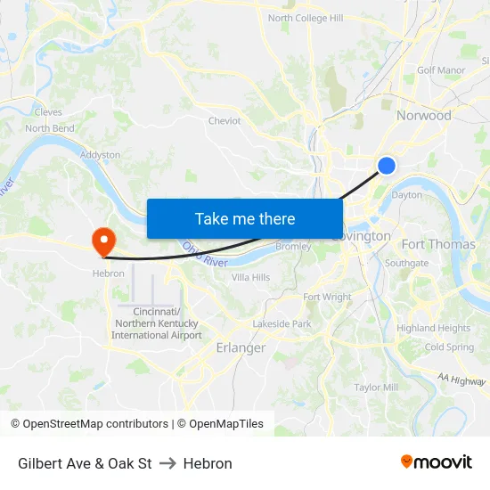 Gilbert Ave & Oak St to Hebron map