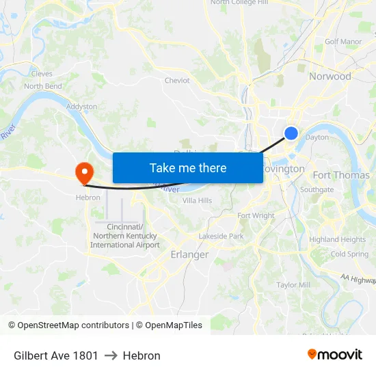 Gilbert Ave 1801 to Hebron map