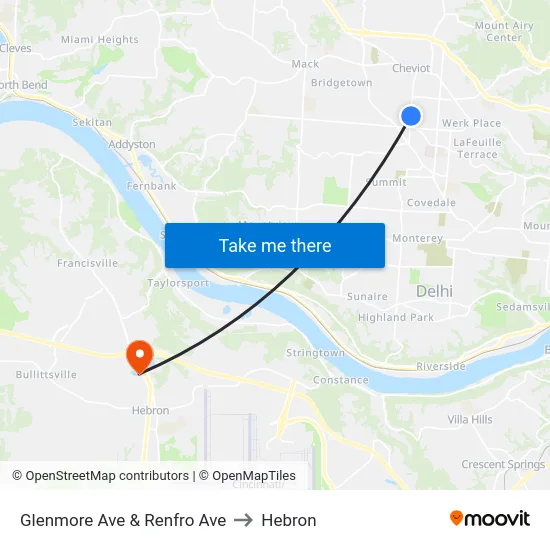 Glenmore Ave & Renfro Ave to Hebron map