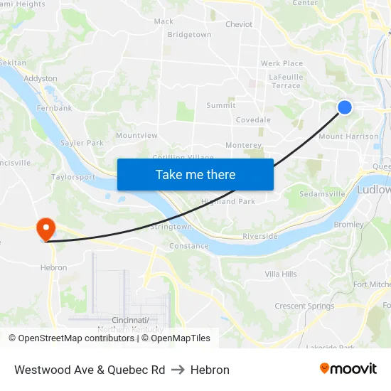 Westwood Ave & Quebec Rd to Hebron map
