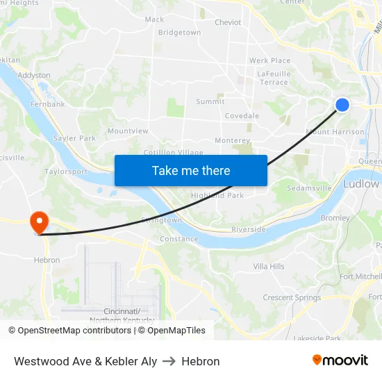 Westwood Ave & Kebler Aly to Hebron map