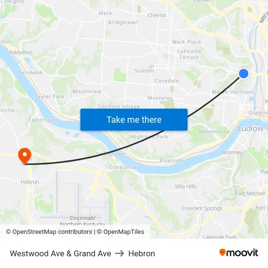 Westwood Ave & Grand Ave to Hebron map