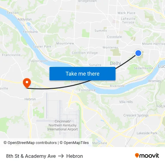 8th St & Academy Ave to Hebron map