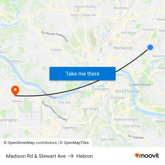 Madison Rd & Stewart Ave to Hebron map