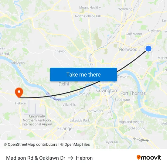 Madison Rd & Oaklawn Dr to Hebron map