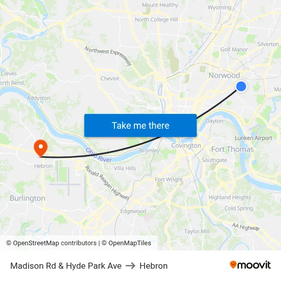 Madison Rd & Hyde Park Ave to Hebron map