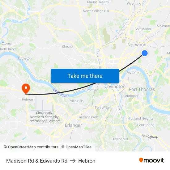 Madison Rd & Edwards Rd to Hebron map