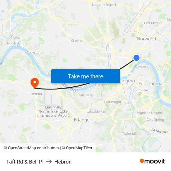 Taft Rd & Bell Pl to Hebron map