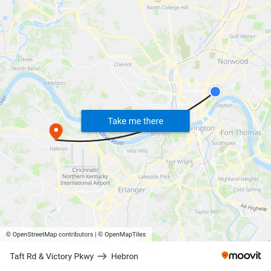 Taft Rd & Victory Pkwy to Hebron map