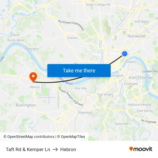 Taft Rd & Kemper Ln to Hebron map