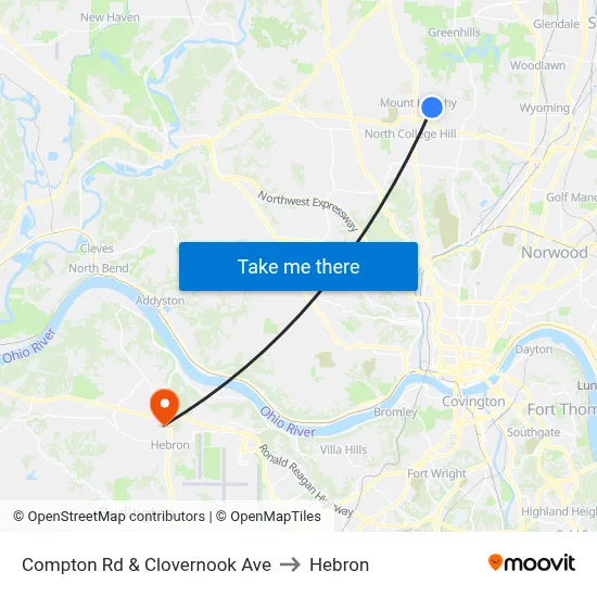Compton Rd & Clovernook Ave to Hebron map