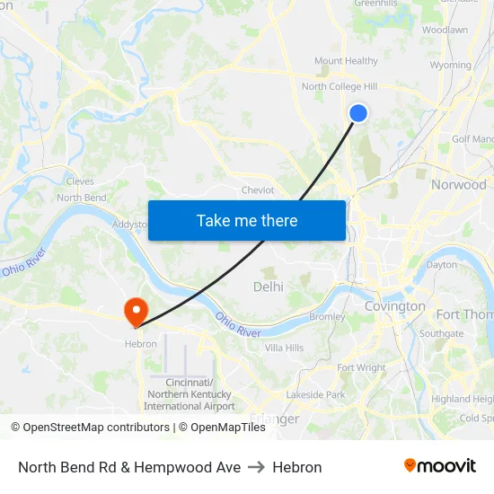 North Bend Rd & Hempwood Ave to Hebron map