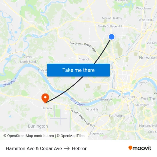 Hamilton Ave & Cedar Ave to Hebron map