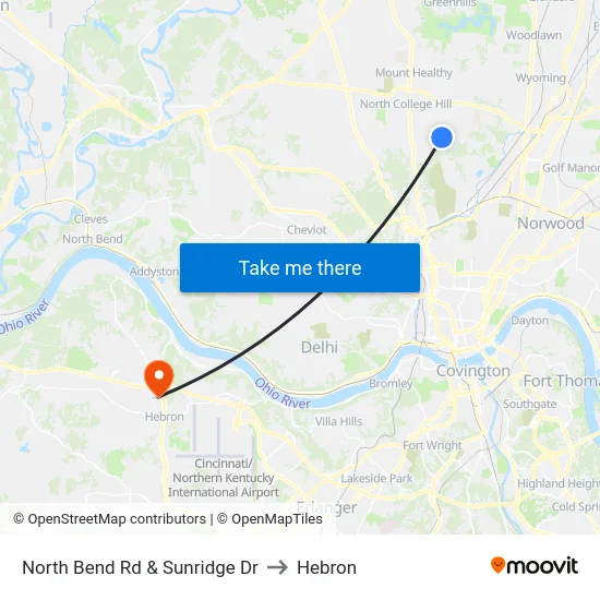 North Bend Rd & Sunridge Dr to Hebron map