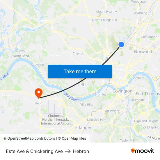 Este Ave & Chickering Ave to Hebron map